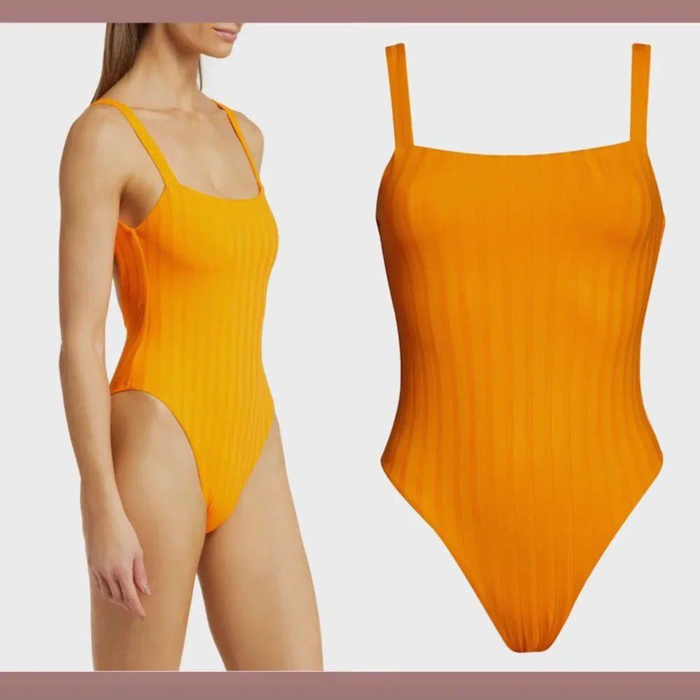NWD $175 Vitamin A [ D Cup 12 ] Leah Ribbed Square Neck One-Piece Swimsuit #5847